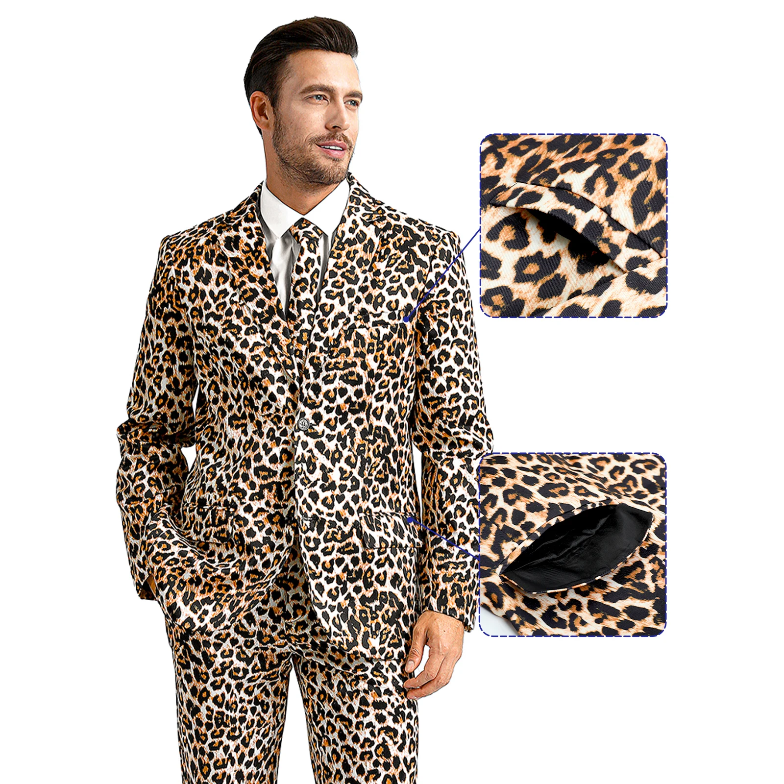 Мужской костюм на Хэллоуин, костюмы для взрослых с леопардовым принтом, Забавная куртка, Брюки с галстуком, блейзер в далматинском стиле, наряд для выступлений3