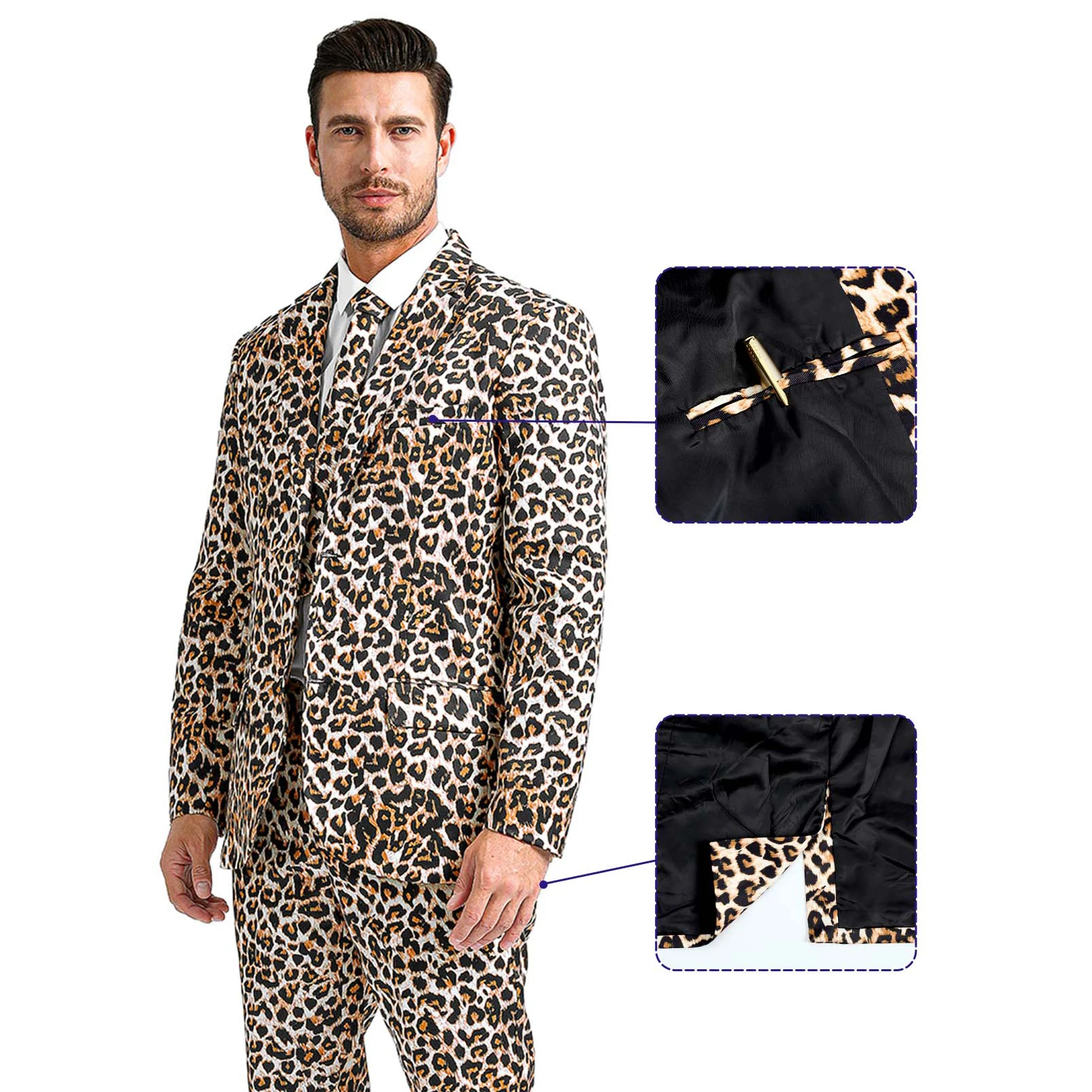 Мужской костюм на Хэллоуин, костюмы для взрослых с леопардовым принтом, Забавная куртка, Брюки с галстуком, блейзер в далматинском стиле, наряд для выступлений4
