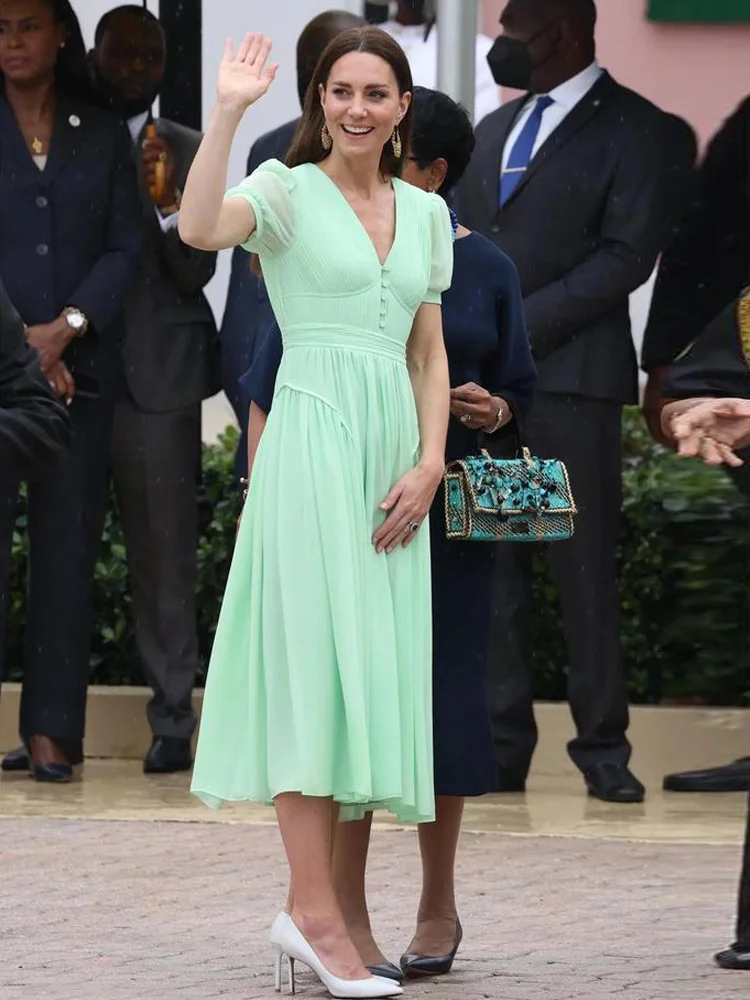 Принцесса Кейт, Новое дизайнерское летнее высококачественное Женское плиссированное модное элегантное повседневное офисное платье для вечеринки знаменитостей0