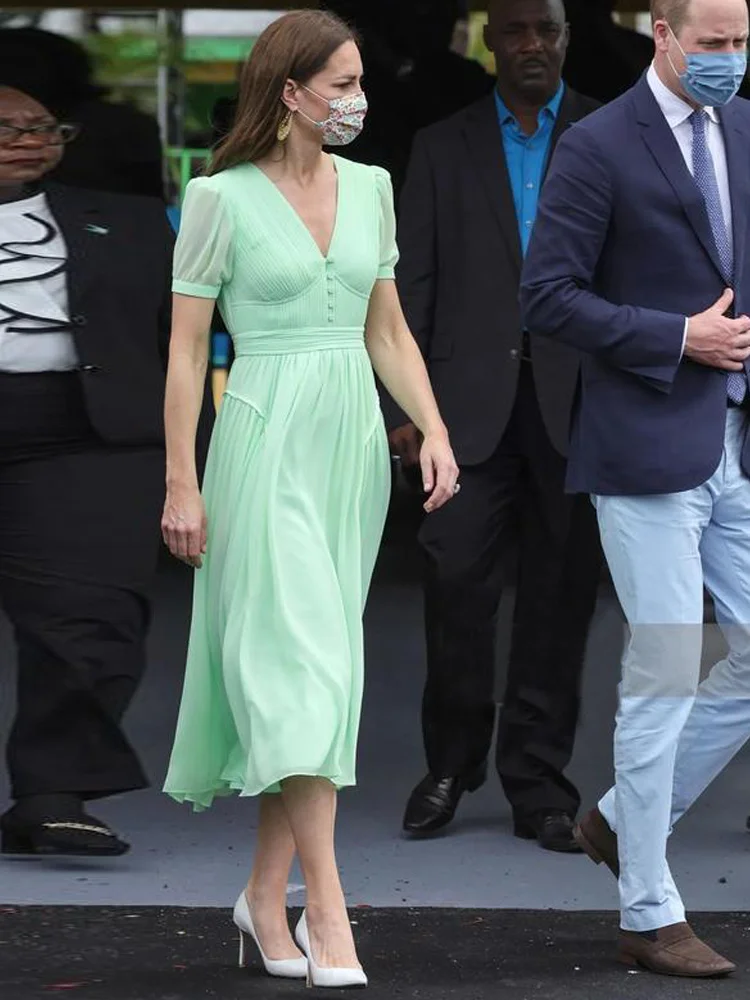 Принцесса Кейт, Новое дизайнерское летнее высококачественное Женское плиссированное модное элегантное повседневное офисное платье для вечеринки знаменитостей2