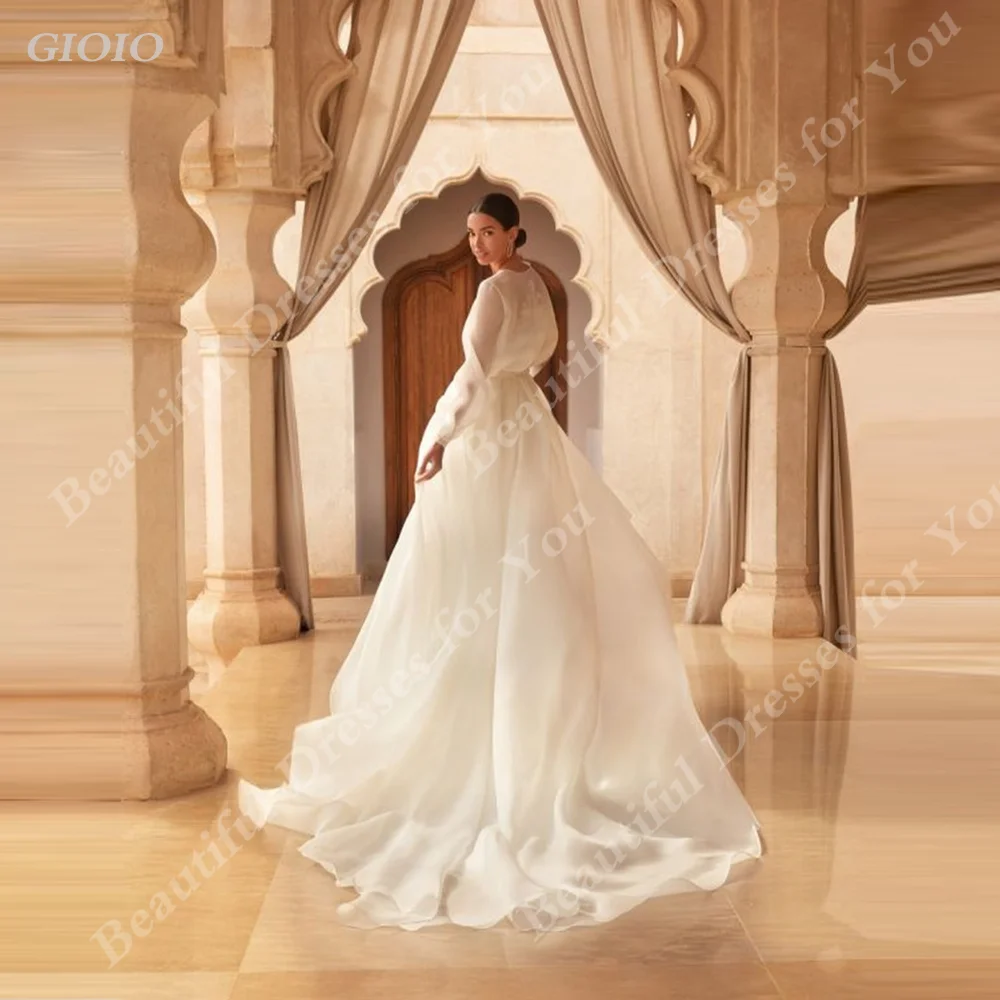 Свадебные платья GIOIO Bridal, белые с небольшим шлейфом, глубокий V-образный вырез, длинные рукава-пузыри, для официальных случаев, новые, нестандартного размера1