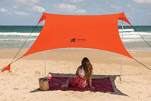 Солнцезащитный Козырек для Пляжной Палатки Up для походов, рыбалки, развлечений на заднем дворе или Пикников 2013 Портативный с Якорями для мешков с песком, двумя Алюминиевыми0
