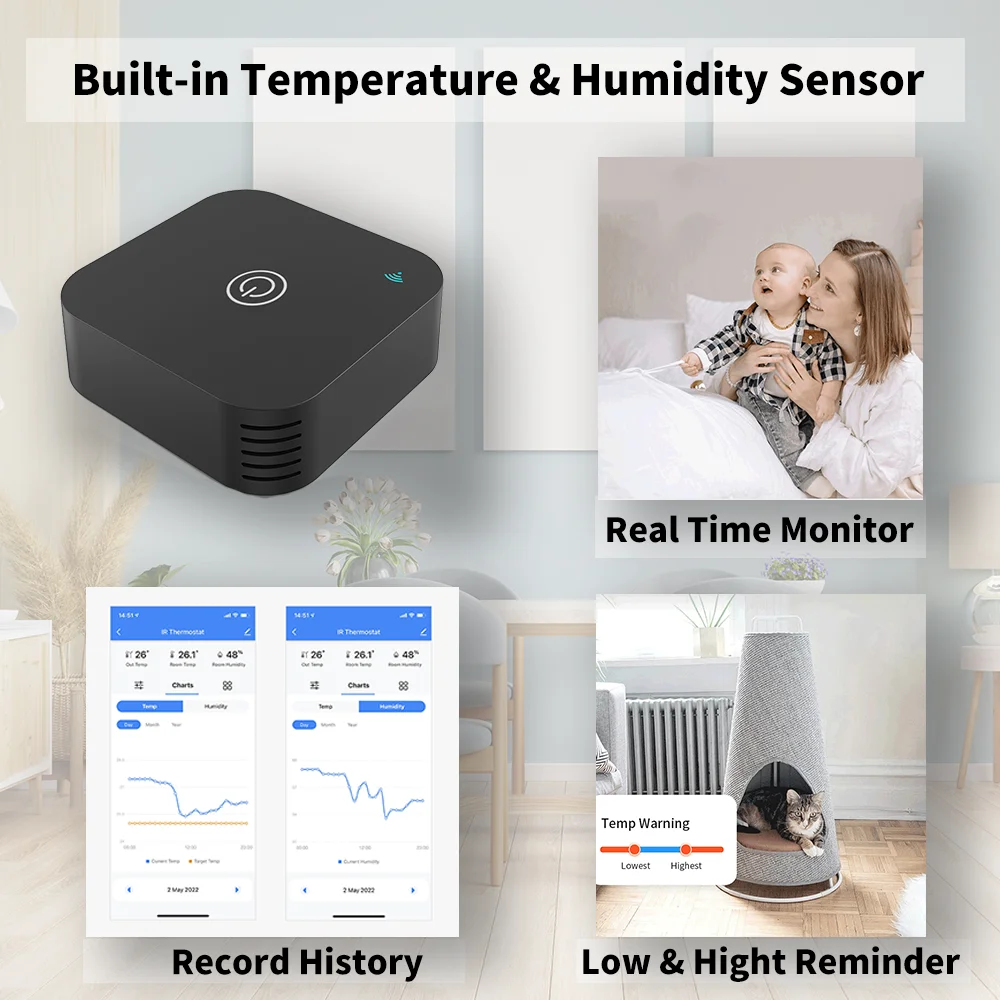 Умный кондиционер Tuya с термостатом, встроенный датчик температуры и влажности для ИК-пульта переменного тока, работа с Alexa Google3