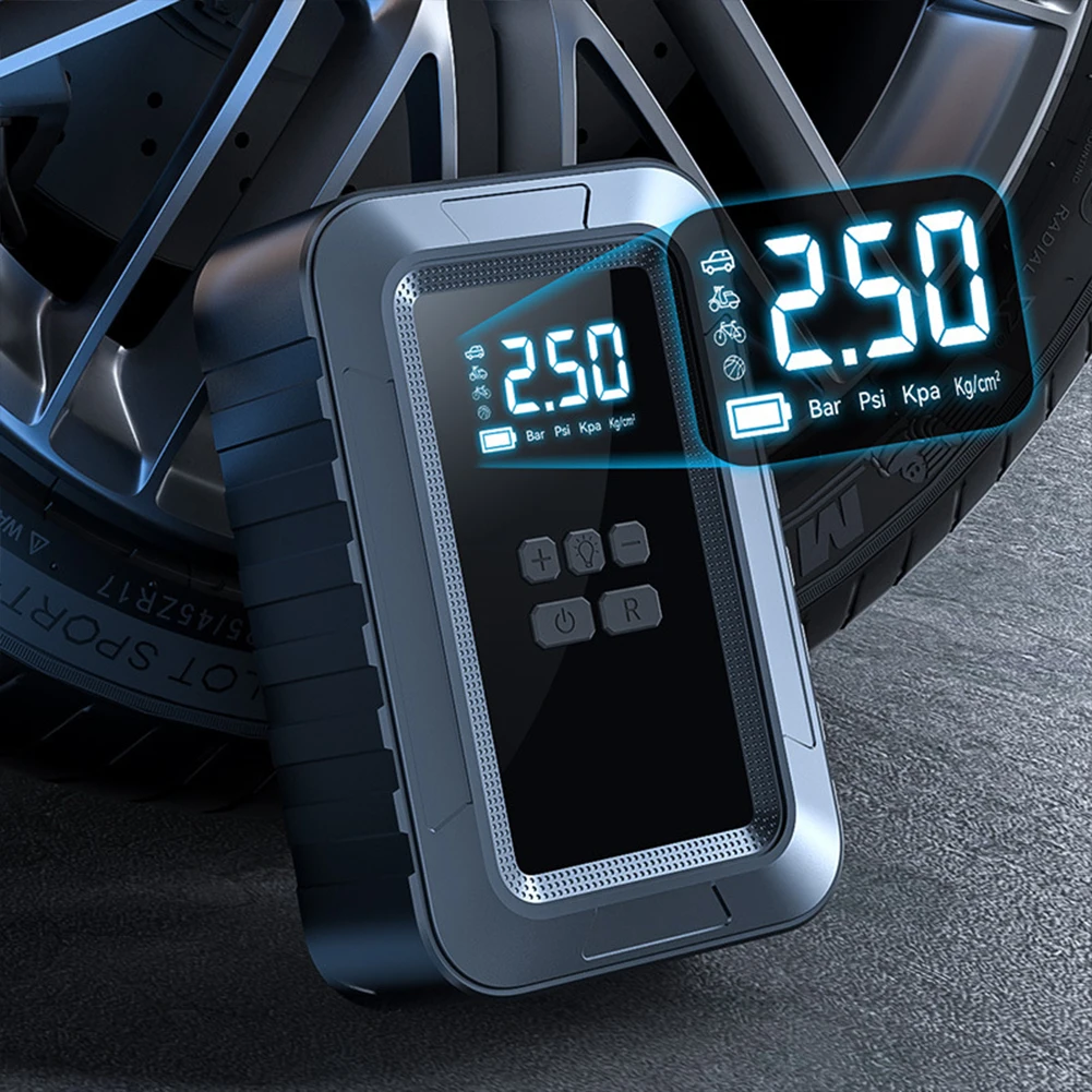 Цифровой воздушный компрессор 4000 мАч Цифровой манометр с ЖК-дисплеем Ручной насос для накачивания шин Автомобильный насос для шин для авто велосипеда мотоцикла0