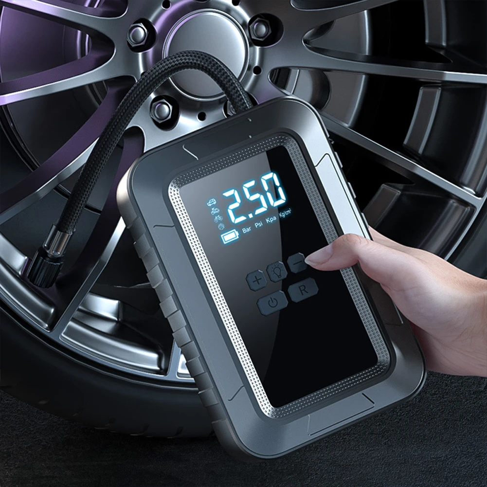 Цифровой воздушный компрессор 4000 мАч Цифровой манометр с ЖК-дисплеем Ручной насос для накачивания шин Автомобильный насос для шин для авто велосипеда мотоцикла1